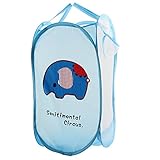 uxcell ランドリーバスケット 洗濯屋用メッシュ洗濯 バスケットストレージバッグケース ポータブル 折り畳み ポップアップ スカイブルー