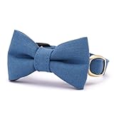 ぽぽねこ リボン付き猫首輪 コットンプレーン セイフティーバックル・鈴付き・ハゲにくい・日本製 (露草, L)