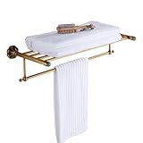 Rozin アンティーク真鍮 浴室 トイレ用 タオル ラック 壁取付型 タオル掛け タオル 棚