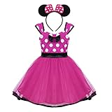 (フィーショー) FEESHOW ハロウィン クリスマス 子供ドレス ディズニー なりきり コスチューム キッズ ミッキ ワンピース ミニー カチューシャ 2点セット ローズレッド 90