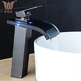 51BuyWorld トップクオリティの蛇口 LED蛇口浴室の蛇口つや消し真鍮＆パワードミキサータップガラスの滝の蛇口ホットコールドクレーン水道水 キッチンバスルームのための使用ホーム屋外ガーデンウォ