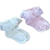 【2足 セット 】 キッズ レース フォーマル ソックス ピンク ホワイト 子供 キッズ 女の子 靴下 お祝い プレゼント BABY KIDS ホワイト 短 発表会 入園 卒園 入学式 (6~8歳)
