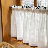 Ponoa(ポノア) カフェカーテン バイヤステープ付き 生成り リネン お洒落 横幅100cm×丈90cm 無地