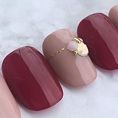 Amazon ネイルチップ ５サイズから選べます 1474 ボルドーレッド スモーキーピンクゴールドラインストーン 秋ネイル シンプルネイル すみれいろネイル ネイルチップ 通販