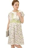 スウィートマミー (Sweet Mommy) フラワープリント サテン 授乳ワンピース マタニティ / 授乳服 M ライム