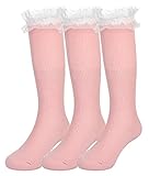C-Princess 女児 女の子 ハイソックス 靴下 3足セット レース フリル 可愛い 子供 キッズ ベビー ガールズ お嬢様 発表会 入園 卒園 入学式 ピンク L