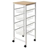 (DORIS) キッチンワゴン キャスター付 【ミルフィー 4段 ナチュラル】 木製天板 キッチン収納 可動ワゴン 横幅：36cm 組み立て式