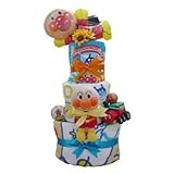 ３段　おむつケーキ　アンパンマン　パンパース (Ｍ（６～１１キロ）)　バスタオル・ぬいぐるみ・おもちゃなどアンパンマングッズがいっぱい！