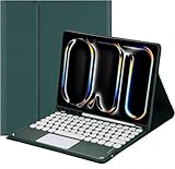 Fire HD 10 キーボード ケース Fire HD 10 第13/11世代 キーボード カバー タッチパッド搭載 丸型キー Fire HD 10 2023年型 カラーキーボード 配色 マグネット 脱着式 磁気吸着 多角度調整 かわいい (深緑, 2023/2021年型 Fire HD 10 / HD 10 Plus)