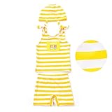 キッズ水着 　リトカ　日本製　RI-1 キャップ付き　3点セット 子供 スイミング スイムウェア ベビー ジュニア　 RITOCA (ボーダー×イエロー)