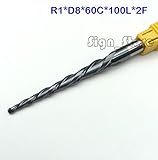 1pc-R1.0 * d8 * 60 * 100l * 2f hrc55タングステン超硬ソリッドコーティングしたテーパーボールノーズ長いエンドミルテーパーとコーンcncフライスカッター