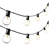 G16.5 Classic Black 54 Foot String Light with 50 Clear Globe Bulbs, Connectable, UL Listed, Indoor a