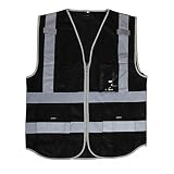 ノーブランド 品　 2pcs　夜間作業服　高視認性　安全ベスト　反射テープ　ストリップ　ジッパー　4ポケット付き　黒