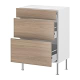 IKEA(イケア) FAKTUM ソフィエルンド ライトグレー 60x37 cm 59906166 ベースキャビネット 引き出し3段付、ソフィエルンド ライトグレー