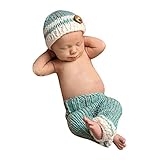 AmazingDeal ベビー 撮影服 記念写真 赤ちゃん 魚師 年賀状 可愛い 寝相アート ニット帽子セット 新生児 出産祝い (３-４ヵ月)