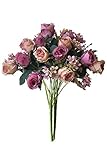 「ノーブランド品」多色バラ混ぜ合わせの造花 ホテル、 結婚式 パーティー お祝い (パープルと赤いバラ7本*2)
