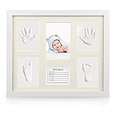 ROKKES 赤ちゃん フォトフレーム ベビー記念品 フォトフレーム 足形 手形 ベビーギフト 卓上壁掛両用 出産祝い 手作りフォトフレーム キット おしゃれ ホワイト 安全な非毒性の粘土付