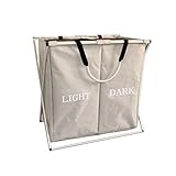 DEWEL 収納ボックス 　折り畳み式　収納ケース 汚れた服バスケット 洗濯かご　二段  仕切り オックスフォード布 家庭用　大容量　ランドリー　洗濯用　浅いグレー