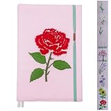 FRORA 刺繍ジャーナルノートブック、A5 ハードカバー、ドットライン、（ピンク、バラ）、192ページ、21.8 cm x 14.6 cm - 80 GSMの厚紙