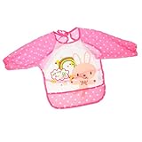B Blesiya 子供 食事用 芸術 スモック 防水 アーティスト ペイント エプロン 長袖 ピンク ウサギ　