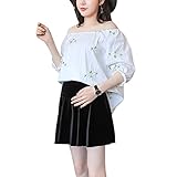 BOZEVON 女性マタニティルースプリーツスカート、妊娠カジュアルショートスカート、Aラインスカート (ブラック,L)