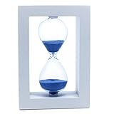 砂時計 30分計 長方形 透明感 白枠 木製 ギフト (白枠×ブルー)