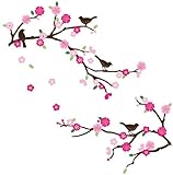 Cherry Blossom and Blue Birds Decorative Peel and Stick Wall Sticker Decals by FL