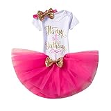 Tovadoo ベビー服 ロンパース+チュチュスカート+カチューシャ 3点セット 新生児 赤ちゃん 女の子 誕生日 パーティー服 英字 可愛い オシャレ 75~100 1才 2才