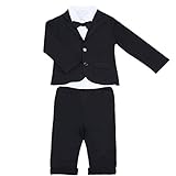 (アイム)iiniim　ベビー　連体　長袖　紳士服　フォーマル　子供服　カバーオール　ベビースーツ　ボーイズ　蝶ネクタイ　新生児　シャツ+コート+パンツ　３点セット ブラック タグ：100 推薦年齢：