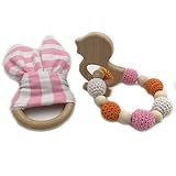 Kissteether 2pcs 木製おもちゃの動物の赤ちゃんの歯は、ブレスレットのイヤリングのウサギの耳が1セット/2PCおもちゃ歯のジュエリーモンテッソーリおもちゃ有機木材ビーズかぎ針編みの歯のブ