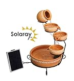 [エコ ソラレー] Eco Solaray セラミック製 ソーラーパワー ウォーターカスケード （バックアップ用電池・LEDライト付き） (パターン付き テラコッタ) - WF6041