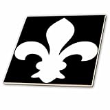 3dRose ct_35248_1 Fleur De Lis White on Black Ceramic Tile, 4" [並行輸入品]