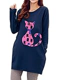 (オーセンティック) AUTHENTIC マタニティ 授乳服 授乳口 付 トップス Tシャツ ロング丈 授乳 裏起毛 ゆったり (M, ネイビー（猫柄）)