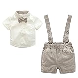 AmazingDeal 子供 夏春 短袖シャツ つりズボン 男の子 蝶ネクタイ 春秋 サスペンダーパンツ セット ジェントルマン 結婚式 披露宴 入園式 (100（12-18ヵ月）)