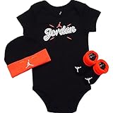 NIKE(ナイキ)エア・ジョーダン 0-6months ブラックxオレンジ稲妻Jordan半袖ボディスーツ超豪華3点セット [並行輸入品]