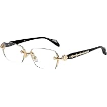 ブラックフレーム ファッションメガネ ゴールド装飾 Amazon | [3TRAPX] リムレス メガネ メンズ レディース フレームレス