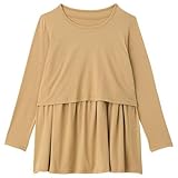【マタニティ】【トップス】【授乳口付き】切替ギャザーチュニック (ベージュ)