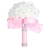 (ステキ ライフ)Suteki Life 泡バラ花束 ウェディング ブーケ バラ 造花 結婚式 花束 豪華な 花嫁介添人の花束 装飾 (ピンク)