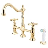 Kingston Brass KS1272AX Heritage 8-Inch Kitchen Faucet with White Plastic Sprayer, Polished Brass [並