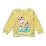 歌を愛する　新生児の赤ちゃんの男の子の女の子可愛いのキリンの文字のトップスのスウェットシャツの衣服　出産祝い　プレゼント　4色選べる (90Cm, 黄)