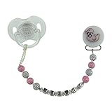 Personalized Name Pink Duck Pacifier Clip with Matching Acrylic Beads by Crystal Dream