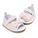 PUERI ベビーシューズ　プリンセス シューズ　布靴　サンダル　ストライプ　蝶結び　女の子　出産祝い　春夏 (S, ピンク)