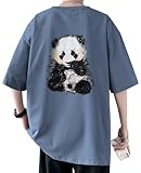 [Bligo] メンズ tシャツ 丸襟 夏 半袖 綿100% ドロップショルダー 大きいサイズ ゆったり お洒落 カジュアル 快適 シンプル 無地 パンダ柄 プリント 夏涼しい 柔らかい肌触り 通勤 通学 普段着 Blue-5XL
