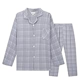Mllelune パジャマ ルームウェア ガーゼ チェック柄 レディース メンズ 部屋着 長袖 綿100 上下セット フラワーラペル 吸汗