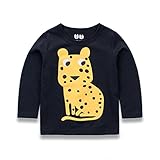 PANCY 子供服 春秋 長袖 Tシャツ キッズ トレーナー 丸い襟 男の子 女の子 可愛い 動物柄 くま きつね うま(90cm,ネイビー)