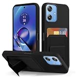 MOTO G64 5G/G64Y 5G ケース スタンド機能付きカードホルダー 縦横両対応 耐衝撃 軽量薄型 擦り傷防止 背面折り畳み式キックスタンド 防指紋 ストラップホール付き スマホケース ブラック
