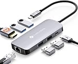 NOVOO 7-in-1 4K@60Hz HDMI USB C 3.0 ハブ Type-C アダプター 4K@60Hz HDMI / 3*USB-A 3.0+USB-A 2.0 / ギガビットイーサネット / PD100W 急速充電タイプ C ハブ MacBook Air Pro Rog Ally Dell XPS HP Surface Go Galaxy S21 Xperia 5などに対応
