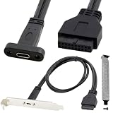 Xiatiaosann USB-C-19ピンヘッダフロントパネルアダプタケーブル、USB3.1タイプCメス～USB3.0マザーボード19ピンヘッダメスケーブル、PCIブラケット、メッシュ防塵バッフル、ネジ付き