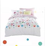 キッズピンク＆ホワイトデベットキルトカバー100％コットンかわいい漫画パターンいいえアイロン静電気防止寝具イージーケア（シングル）ピローケース