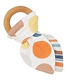 Natural Organic Maple Wooden Teething Ring Toy - Bunny Ears Teether - 100% Stripes & Dots Cotton Fro